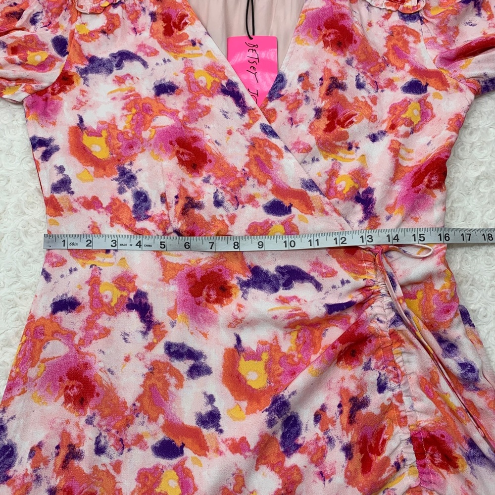 Betsey Johnson Pink Yarrow Faux Wrap Flounce Hem Dress Sz 12 - Picture 12 of 13